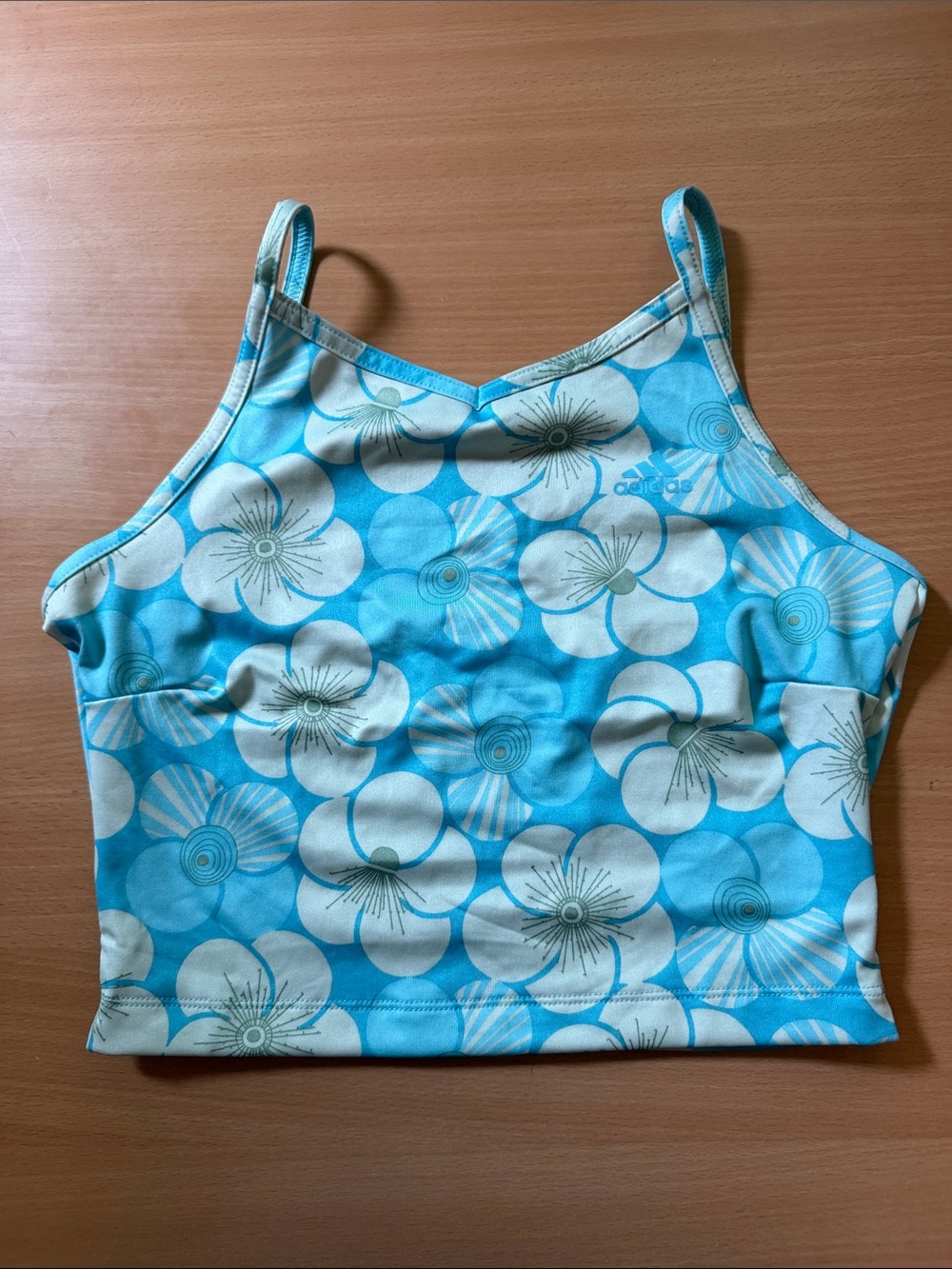 adidas Aqua Blue & White Floral Crop Tank